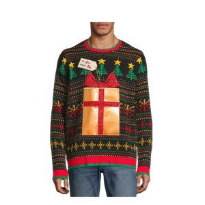 NWT Holiday Time Mens Golden Gift Ugly Christmas Sweater Holiday Party SZ Medium